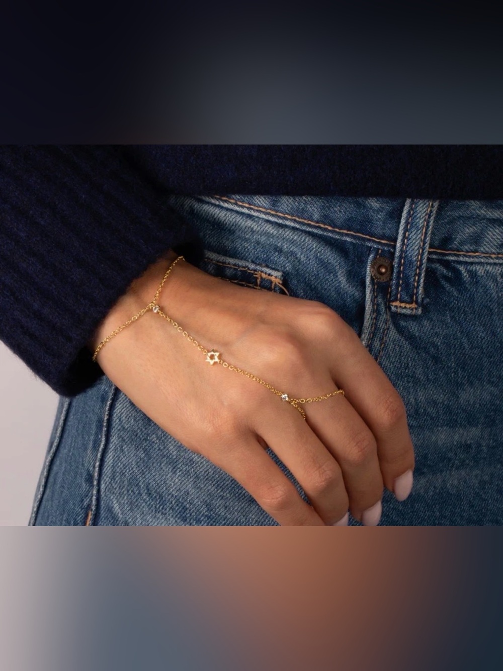 Adina Eden CZ Bezel Star Of David Hand Chain